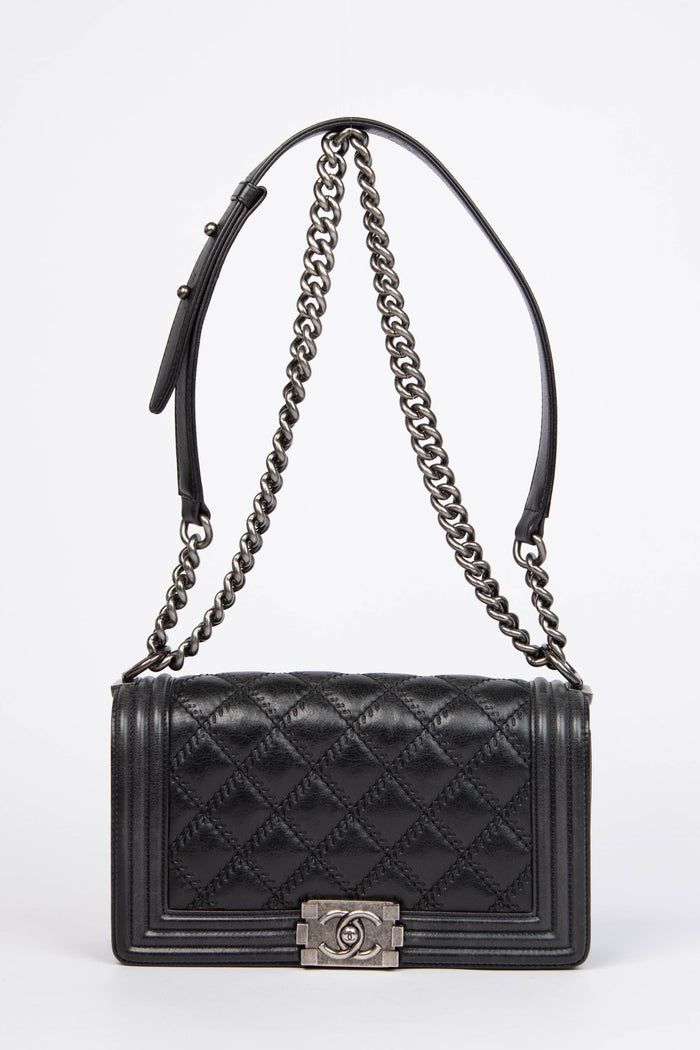 2014 Chanel Black Calfskin Leather Medium Boy Bag