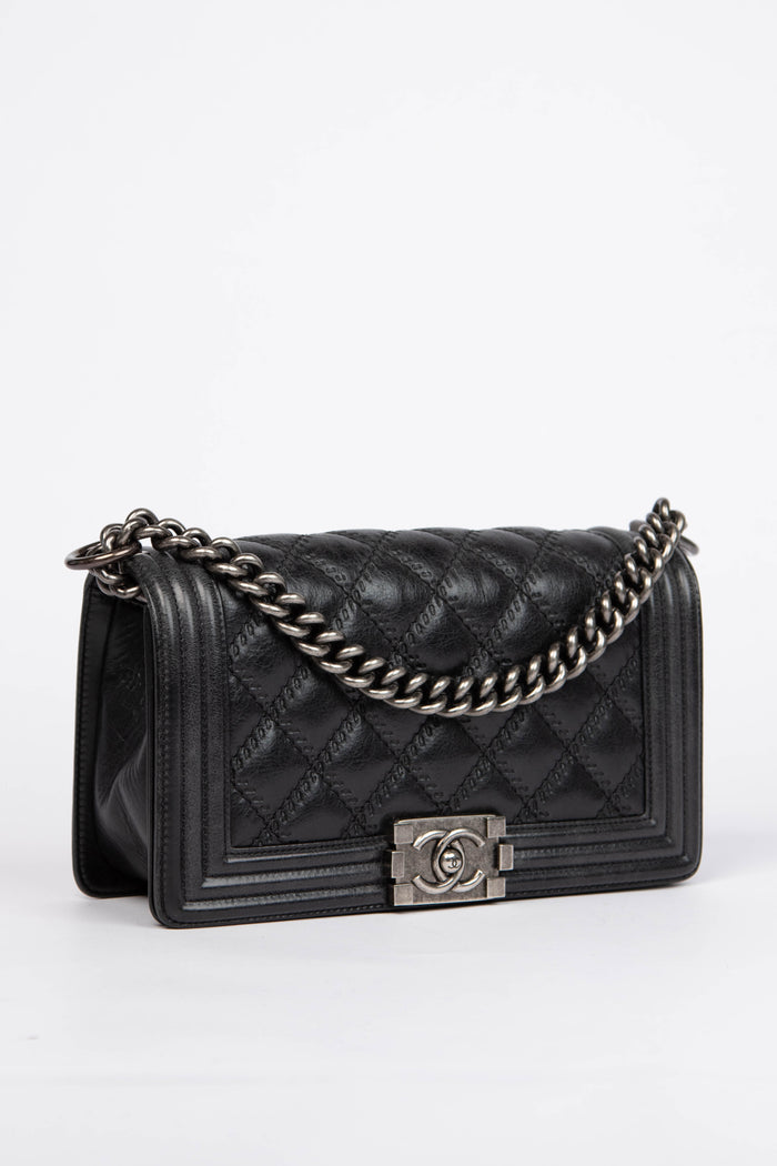 2014 Chanel Black Calfskin Leather Medium Boy Bag
