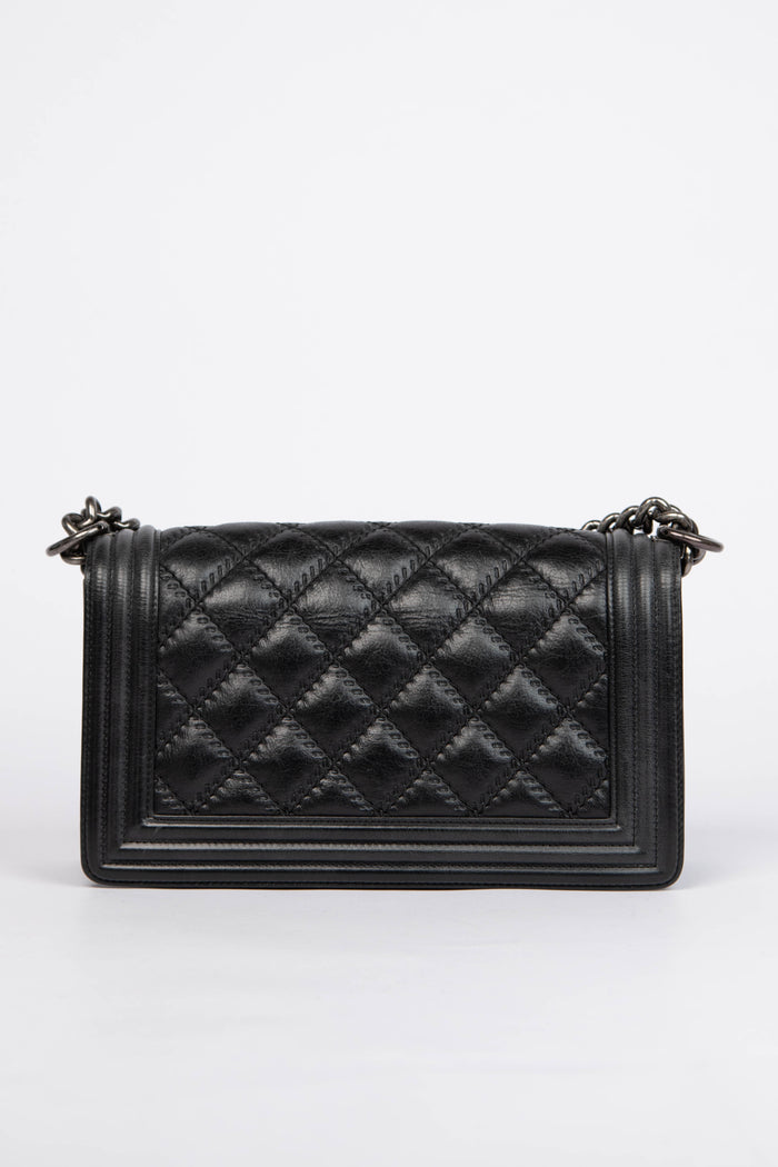 2014 Chanel Black Calfskin Leather Medium Boy Bag
