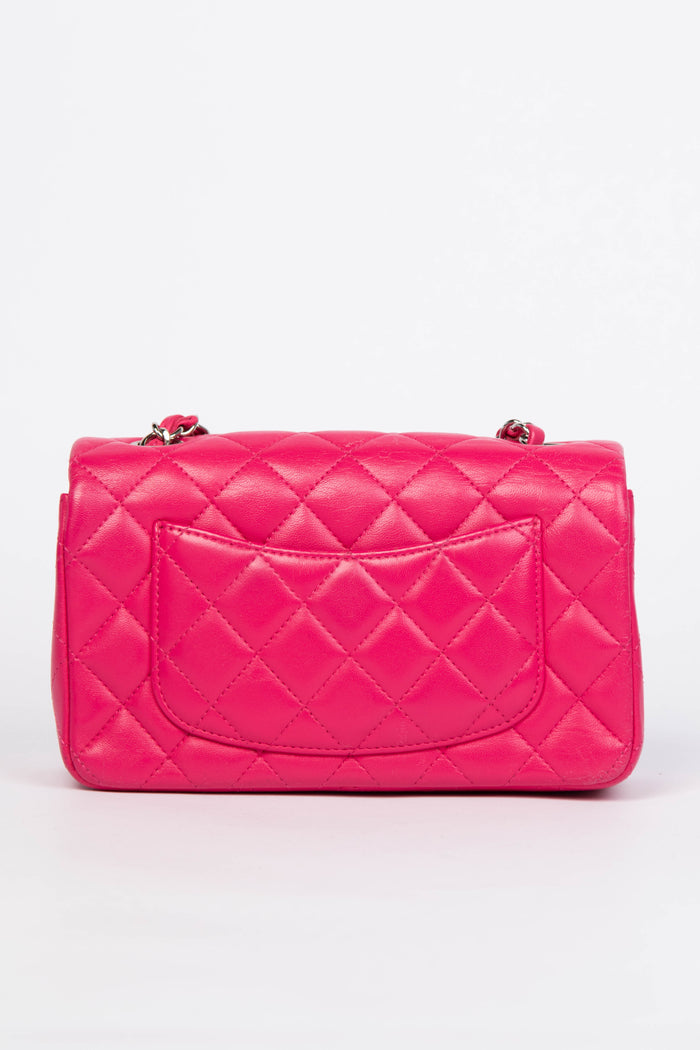 2014 Chanel Hot Pink Lambskin Mini Rectangular Flap Shoulder Bag