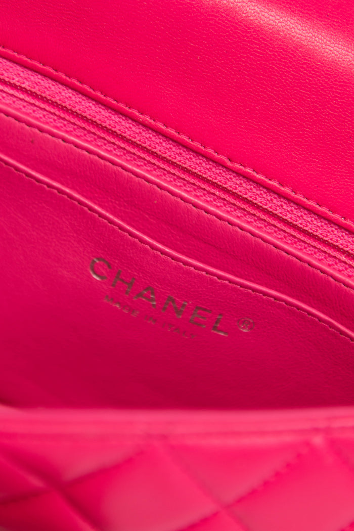 2014 Chanel Hot Pink Lambskin Mini Rectangular Flap Shoulder Bag