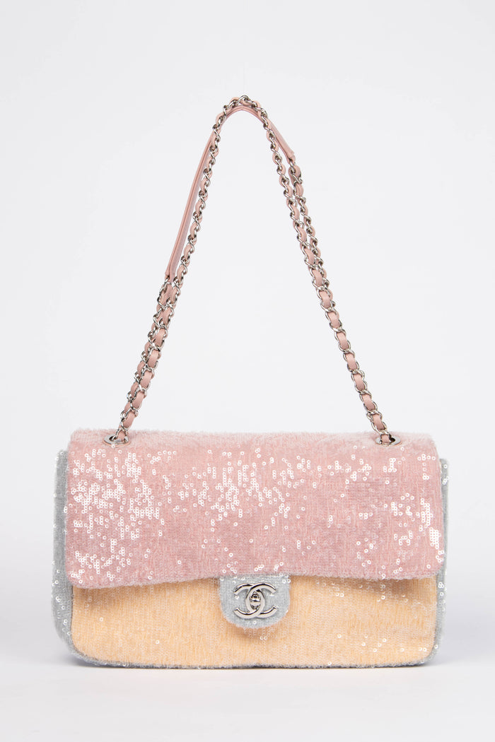 RARE 2018 Chanel Pastel Sequin Large Single Flap Bag