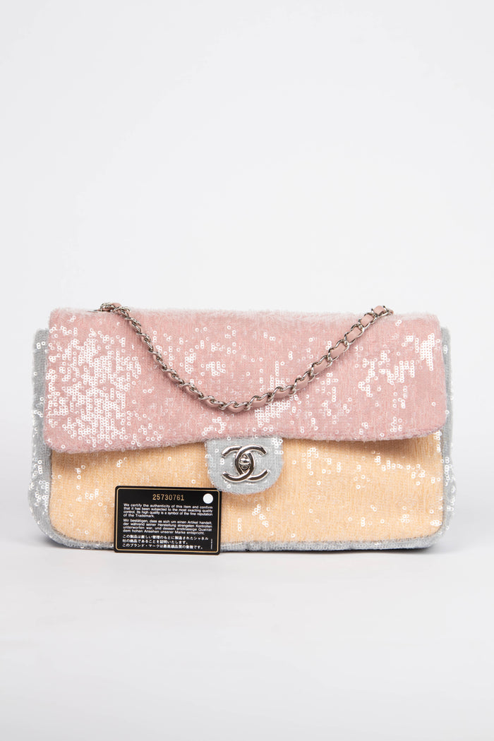 RARE 2018 Chanel Pastel Sequin Large Single Flap Bag
