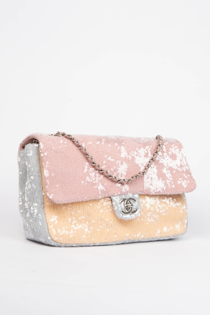 RARE 2018 Chanel Pastel Sequin Large Single Flap Bag