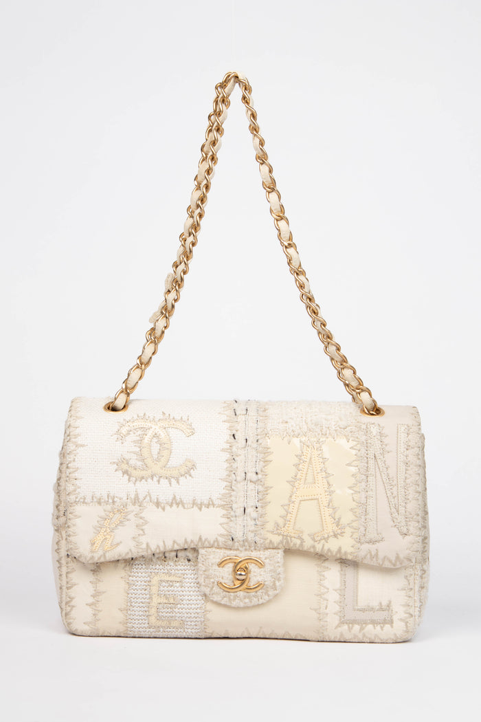 RARE 2010s Chanel Cream Patchwork Jumbo Single Flap Bag