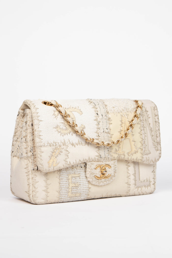 RARE 2010s Chanel Cream Patchwork Jumbo Single Flap Bag