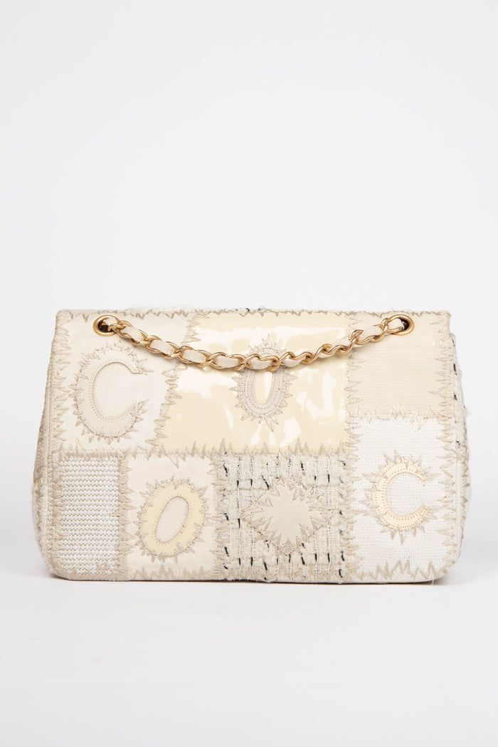RARE 2010s Chanel Cream Patchwork Jumbo Single Flap Bag