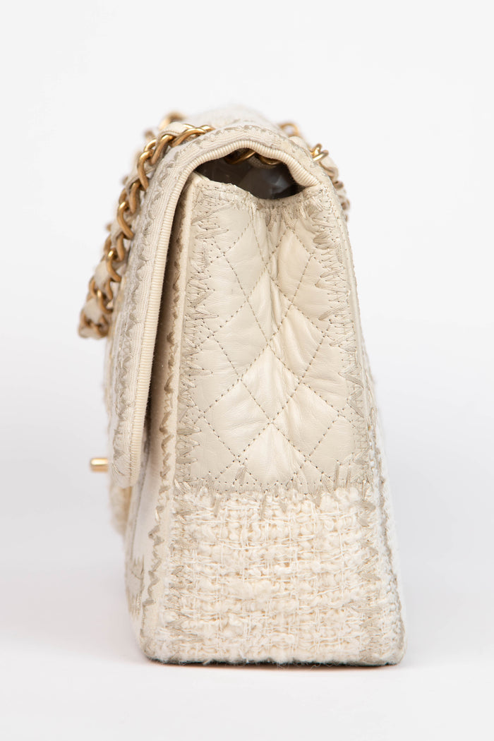 RARE 2010s Chanel Cream Patchwork Jumbo Single Flap Bag
