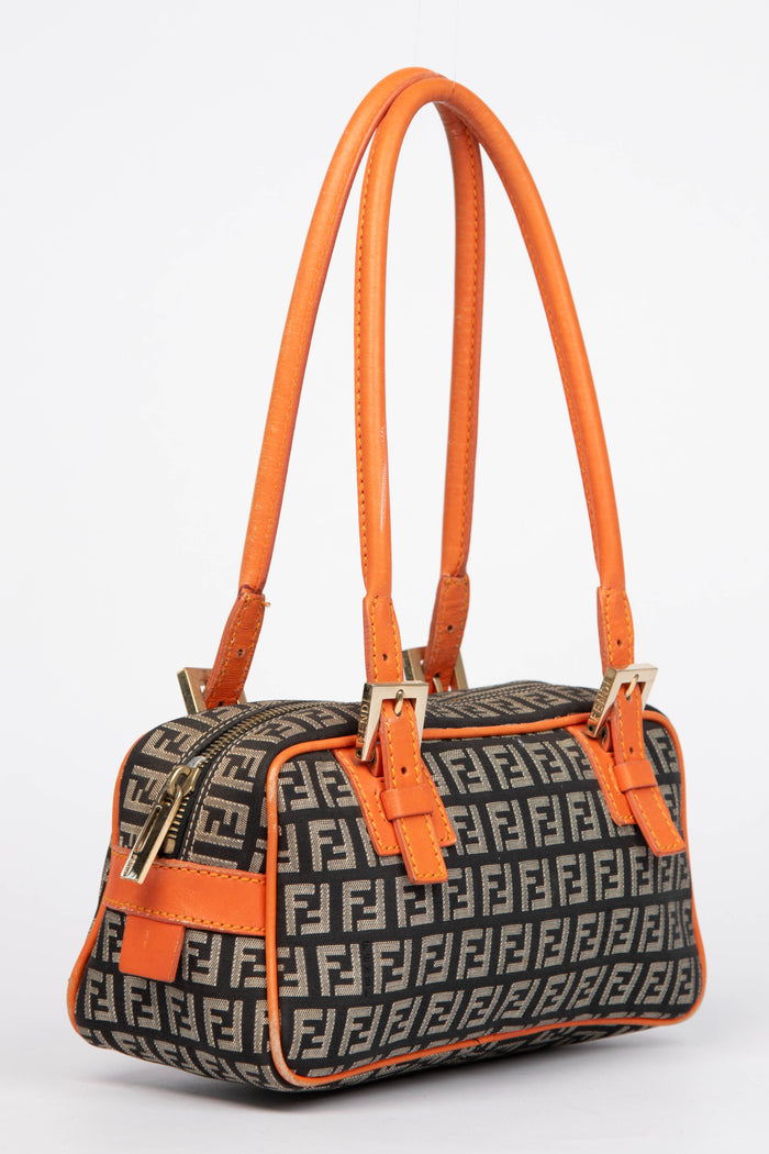 Vintage Fendi Zucchino Canvas Boston Shoulder Bag
