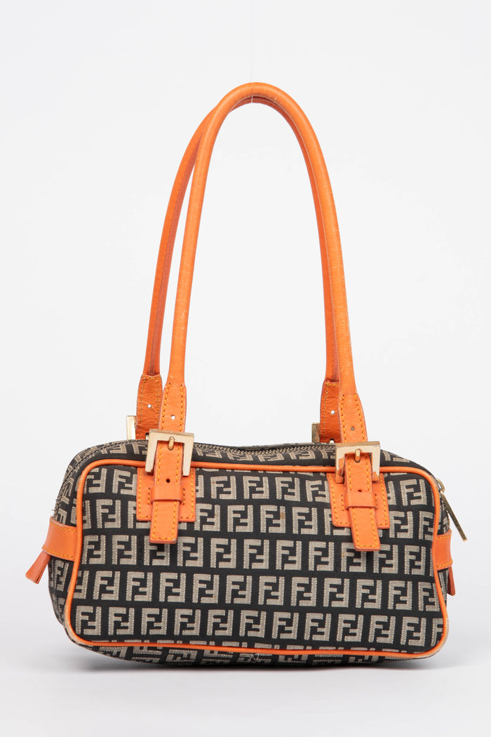 Vintage Fendi Zucchino Canvas Boston Shoulder Bag
