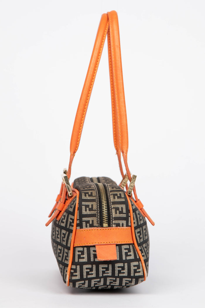 Vintage Fendi Zucchino Canvas Boston Shoulder Bag