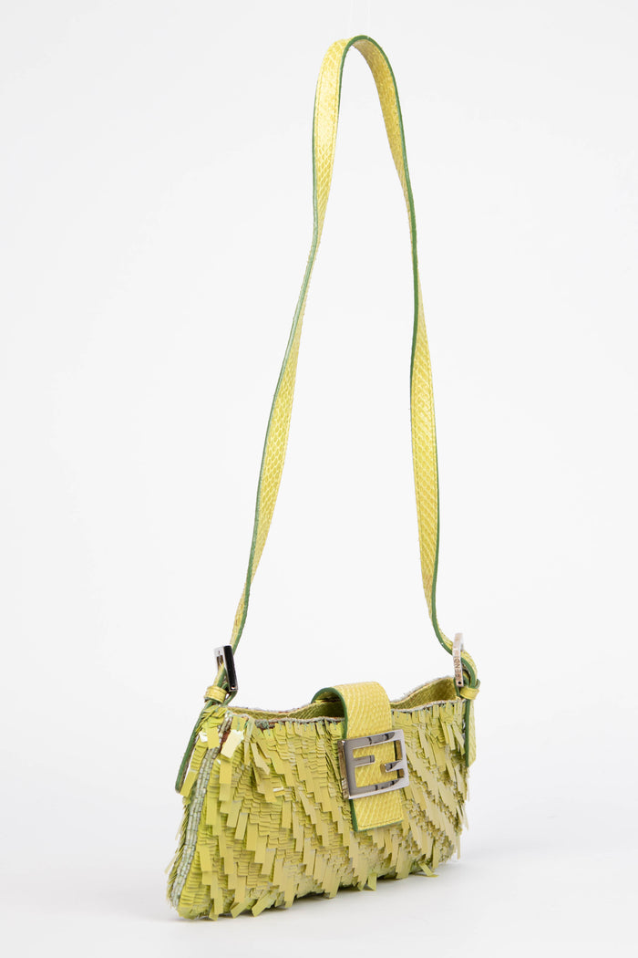 RARE Vintage Fendi Green Sequin East West Shoulder Bag