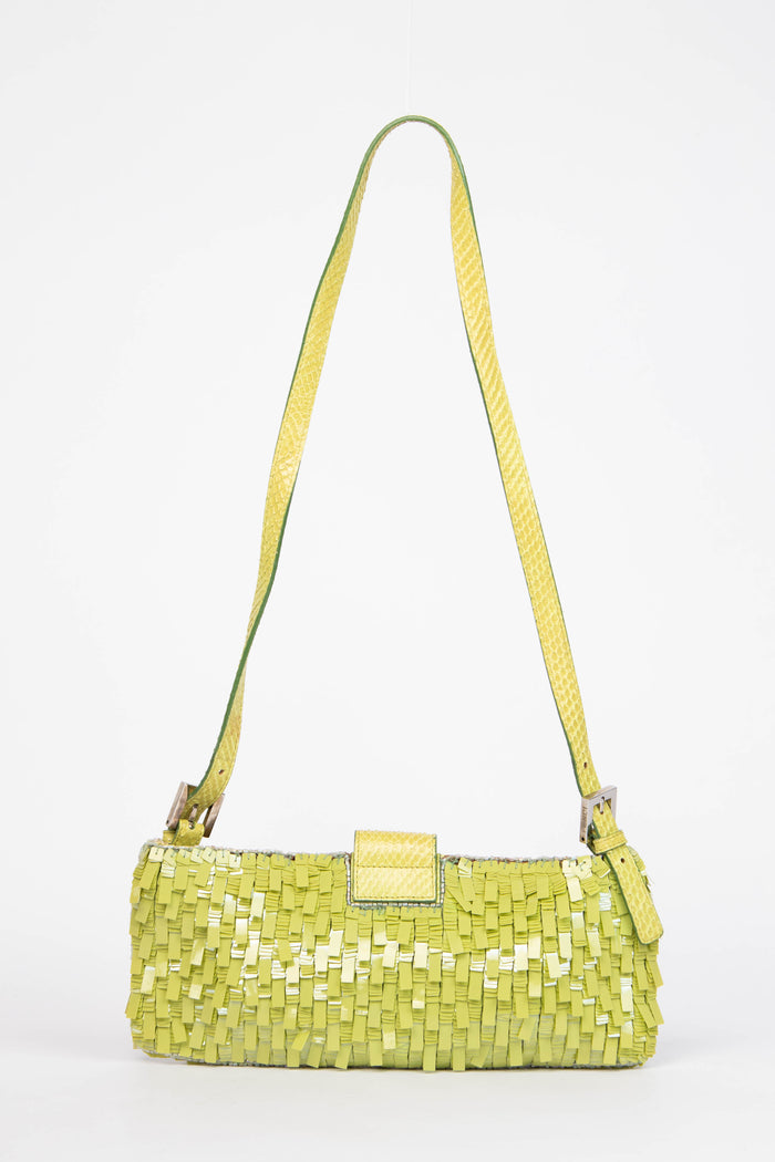 RARE Vintage Fendi Green Sequin East West Shoulder Bag