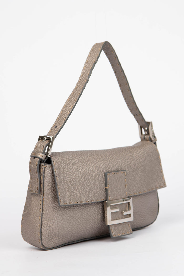 Vintage Fendi Metallic Leather Selleria Baguette Shoulder Bag