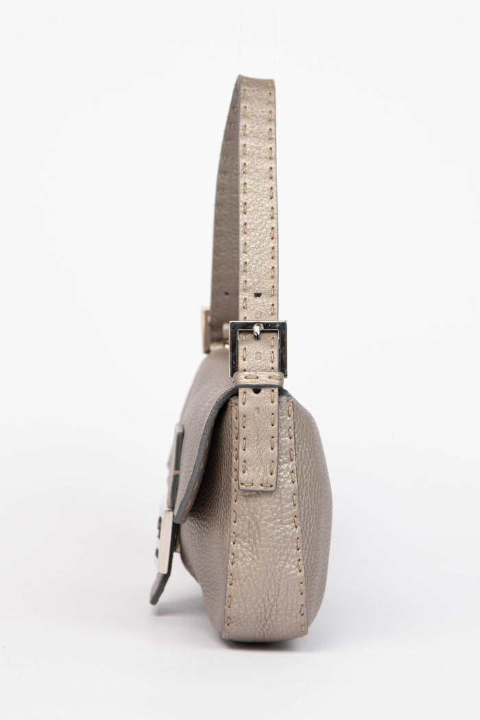 Vintage Fendi Metallic Leather Selleria Baguette Shoulder Bag
