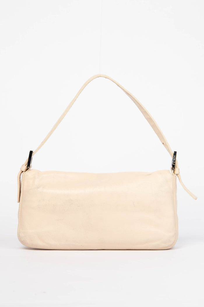 Vintage Fendi Beige Lambskin Leather Baguette Shoulder Bag
