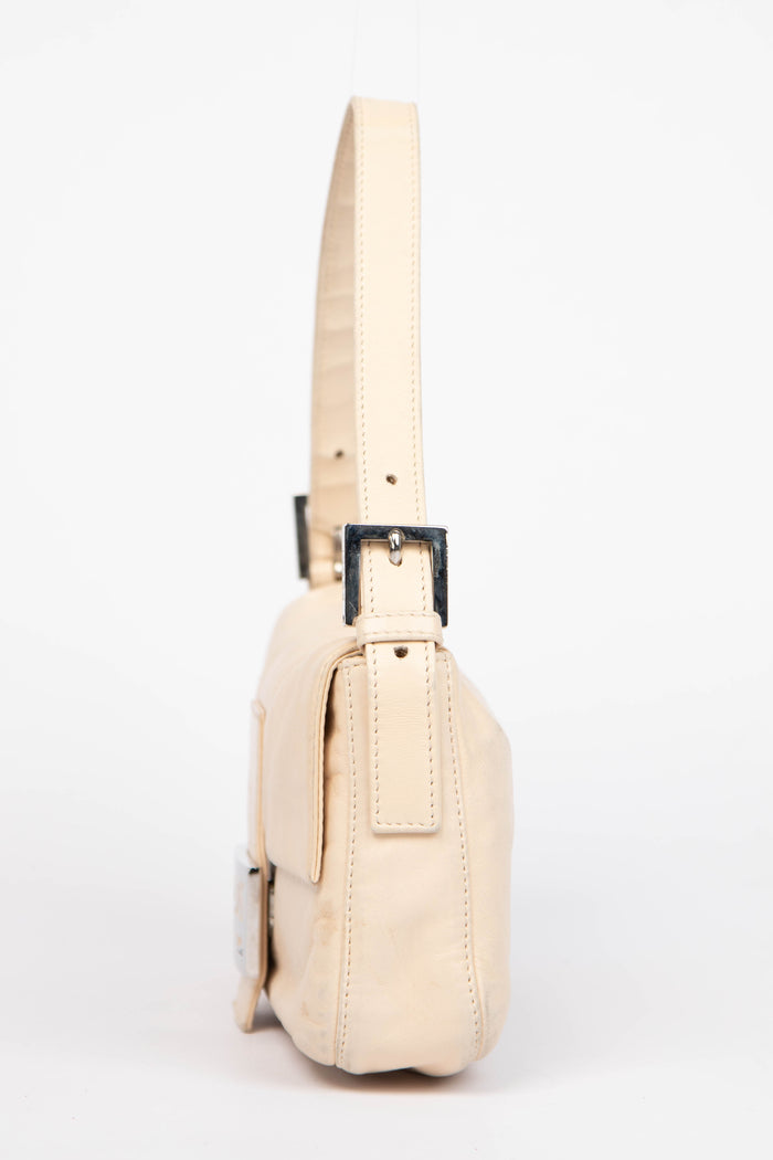Vintage Fendi Beige Lambskin Leather Baguette Shoulder Bag