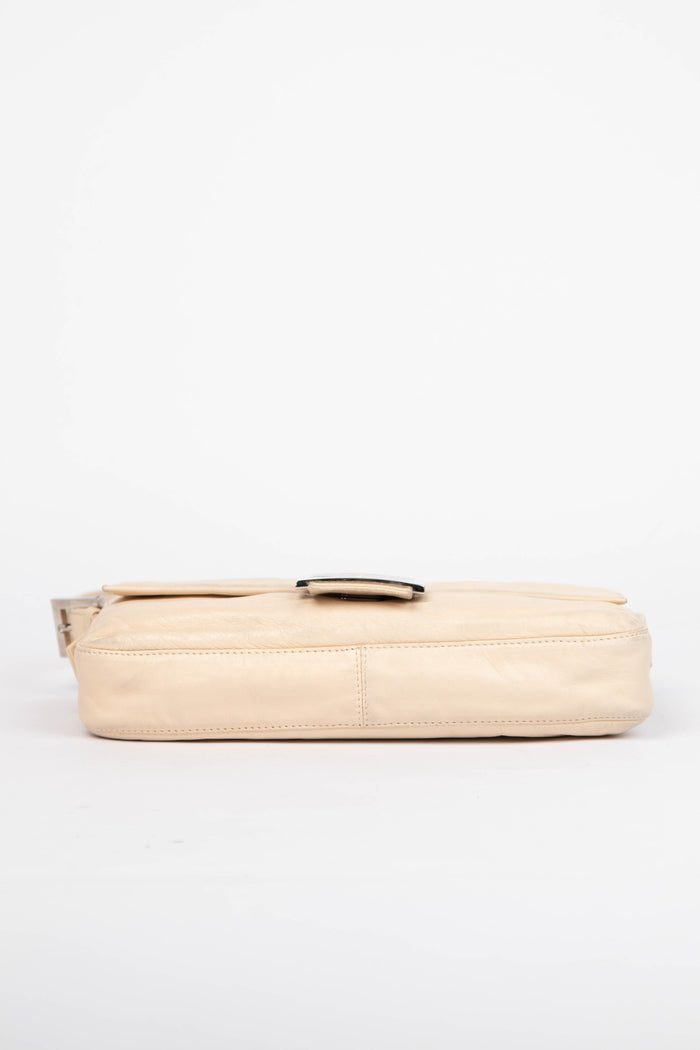 Vintage Fendi Beige Lambskin Leather Baguette Shoulder Bag