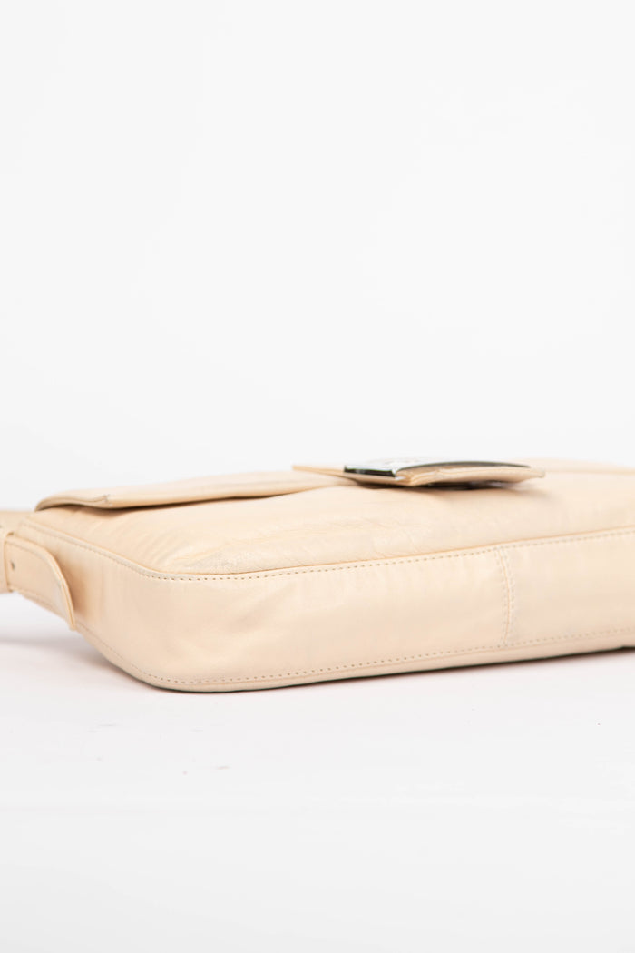 Vintage Fendi Beige Lambskin Leather Baguette Shoulder Bag