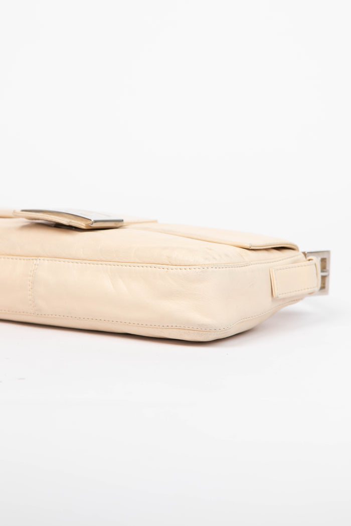 Vintage Fendi Beige Lambskin Leather Baguette Shoulder Bag
