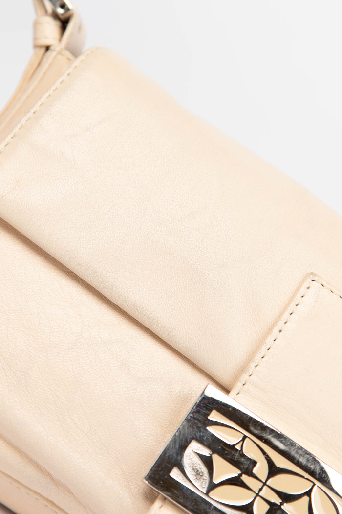 Vintage Fendi Beige Lambskin Leather Baguette Shoulder Bag