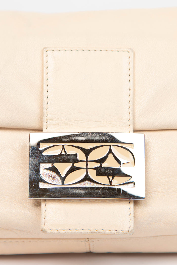 Vintage Fendi Beige Lambskin Leather Baguette Shoulder Bag