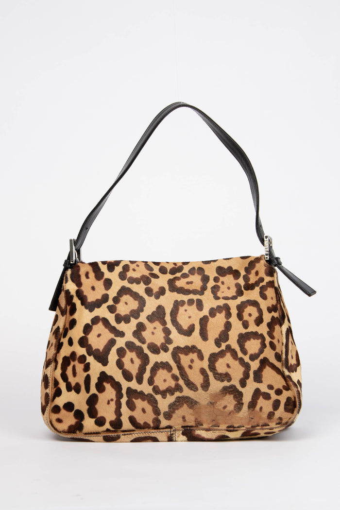 Vintage Fendi Leopard Pony Hair Mama Baguette Shoulder Bag