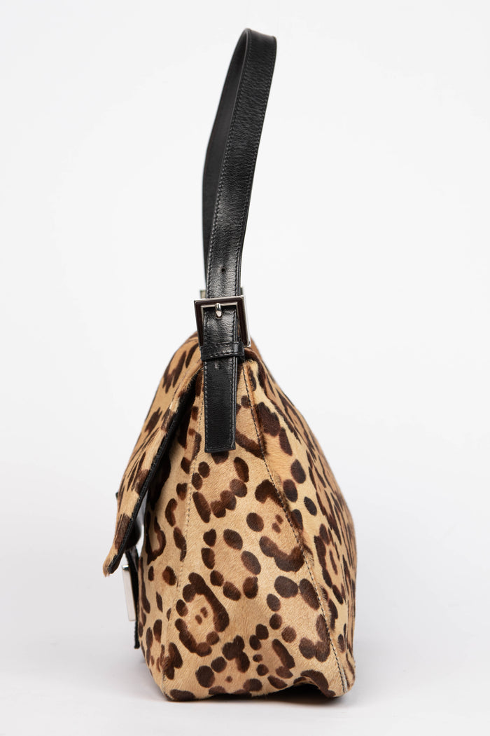 Vintage Fendi Leopard Pony Hair Mama Baguette Shoulder Bag