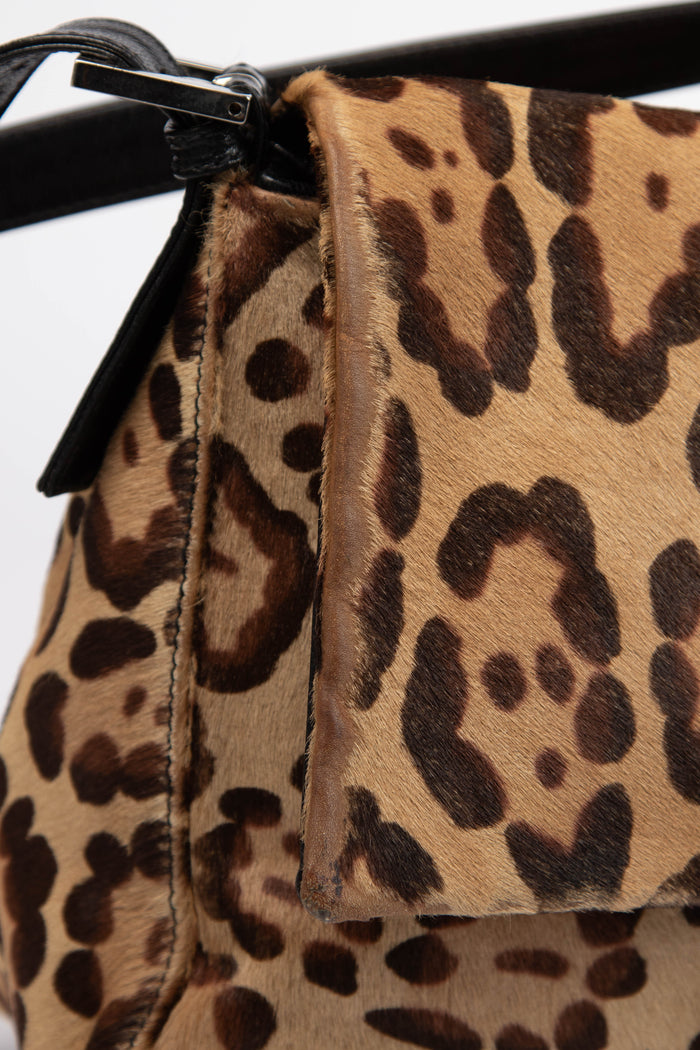 Vintage Fendi Leopard Pony Hair Mama Baguette Shoulder Bag