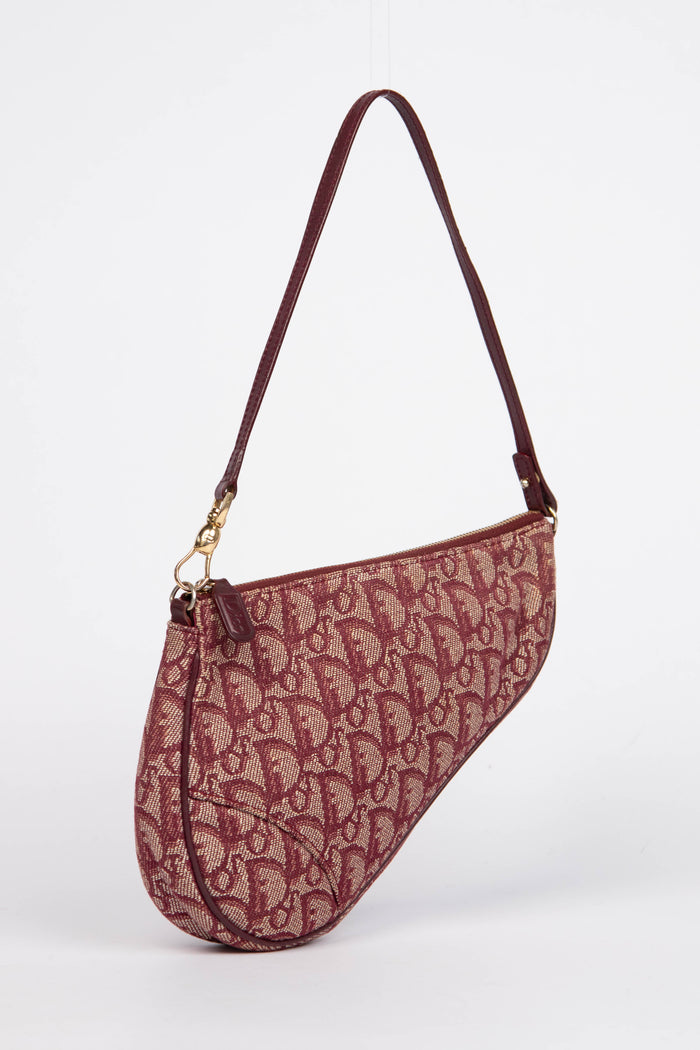 2000s Christian Dior Red Monogram Trotter Saddle Bag