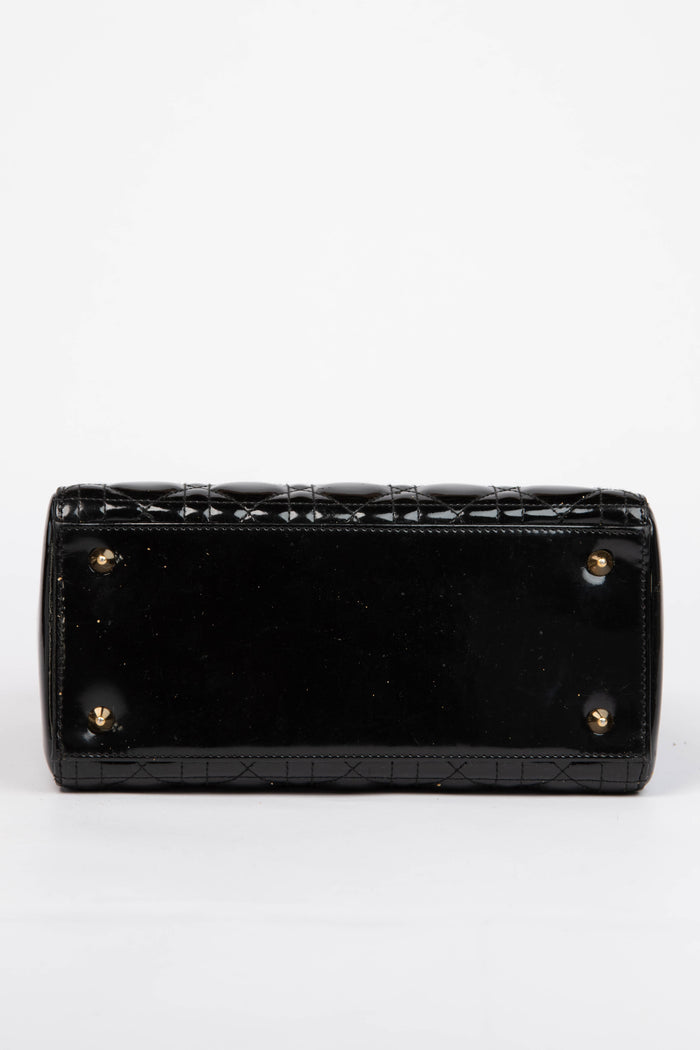 2010s Christian Dior Black Patent Leather Medium Lady Dior