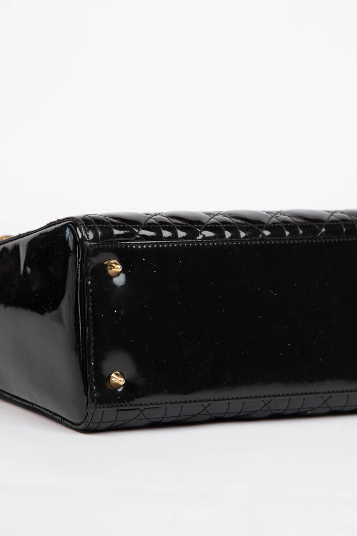 2010s Christian Dior Black Patent Leather Medium Lady Dior