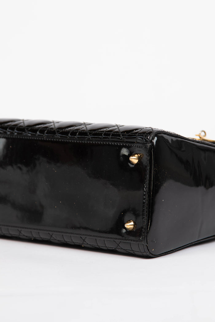 2010s Christian Dior Black Patent Leather Medium Lady Dior