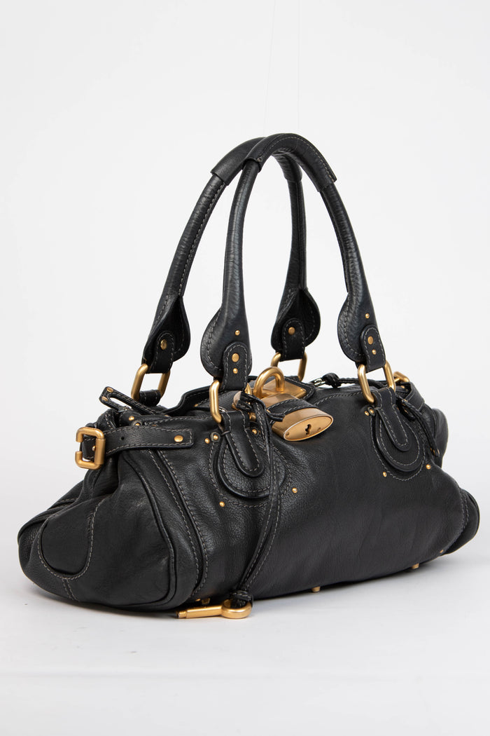 2000s Chloe Black Leather Paddington Shoulder Bag