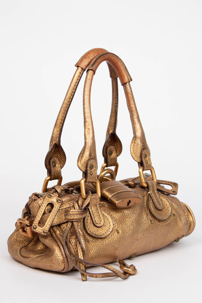 RARE 2000s Chloe Gold Metallic Leather Small Paddington Shoulder Bag