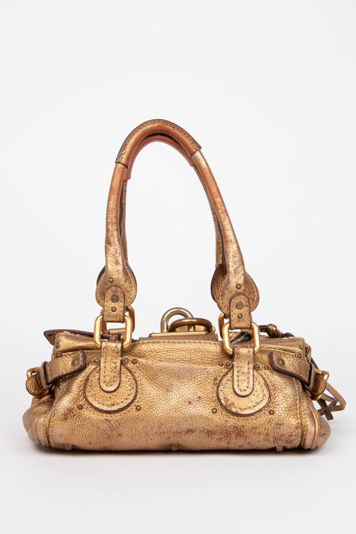 RARE 2000s Chloe Gold Metallic Leather Small Paddington Shoulder Bag