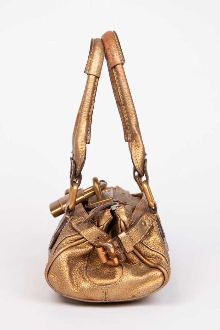 RARE 2000s Chloe Gold Metallic Leather Small Paddington Shoulder Bag