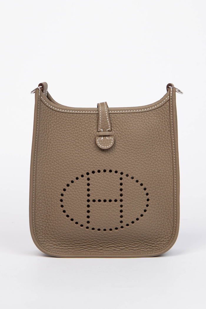 2025 Hermès Etoupe Clemence Leather Mini Evelyne with SHW