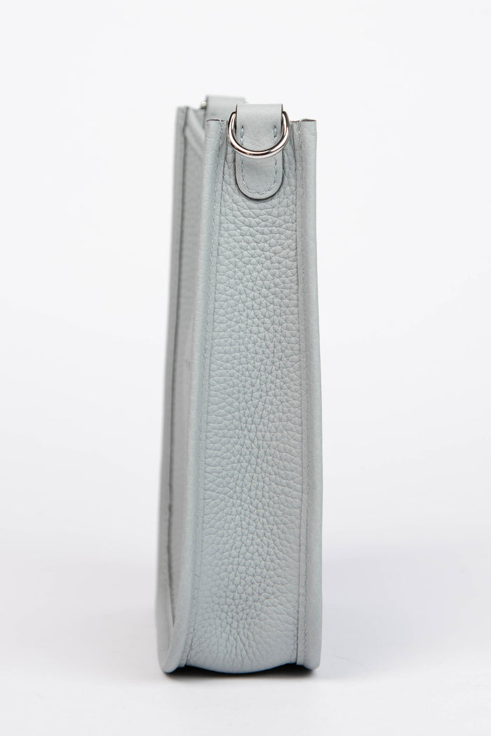 2024 Hermès Blue Glacier Clemence Leather Mini Evelyne with SHW