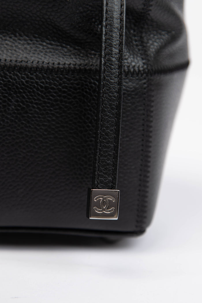 2000s Chanel Black Caviar Leather Chocolate Bar Top Handle Bag