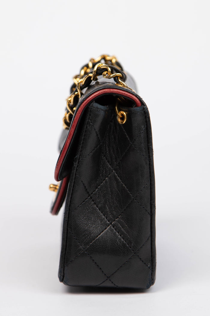 90s Chanel Black Lambskin Mini Square Flap Bag with 24K GHW