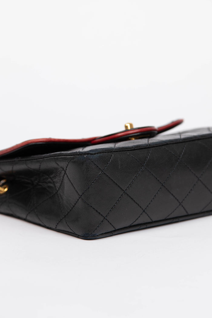 90s Chanel Black Lambskin Mini Square Flap Bag with 24K GHW