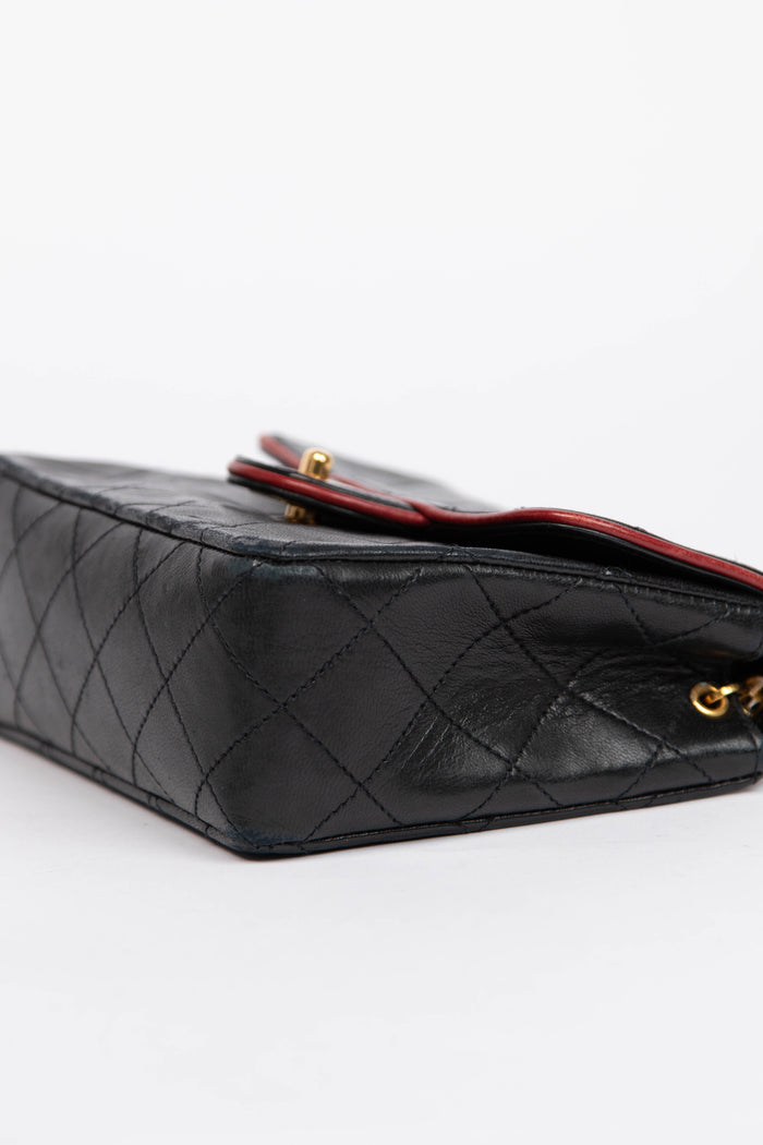 90s Chanel Black Lambskin Mini Square Flap Bag with 24K GHW