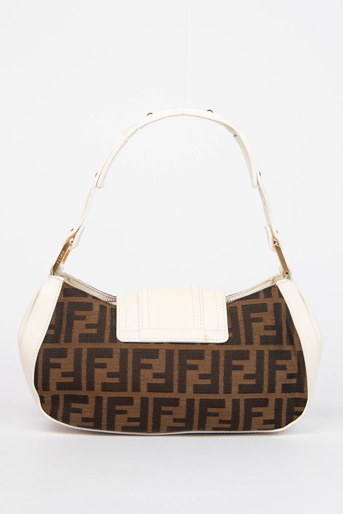 Fendi Zucca Monogram and Leather Baguette Shoulder Bag