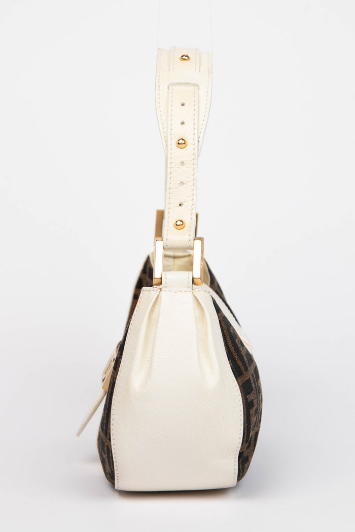 Fendi Zucca Monogram and Leather Baguette Shoulder Bag
