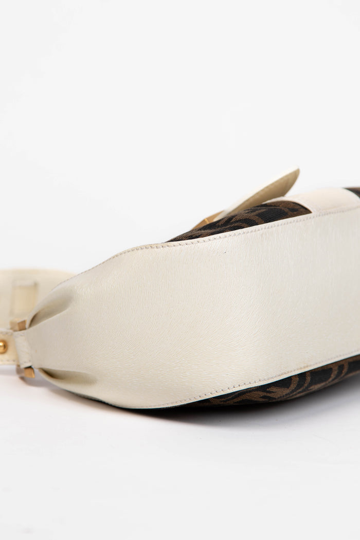 Fendi Zucca Monogram and Leather Baguette Shoulder Bag