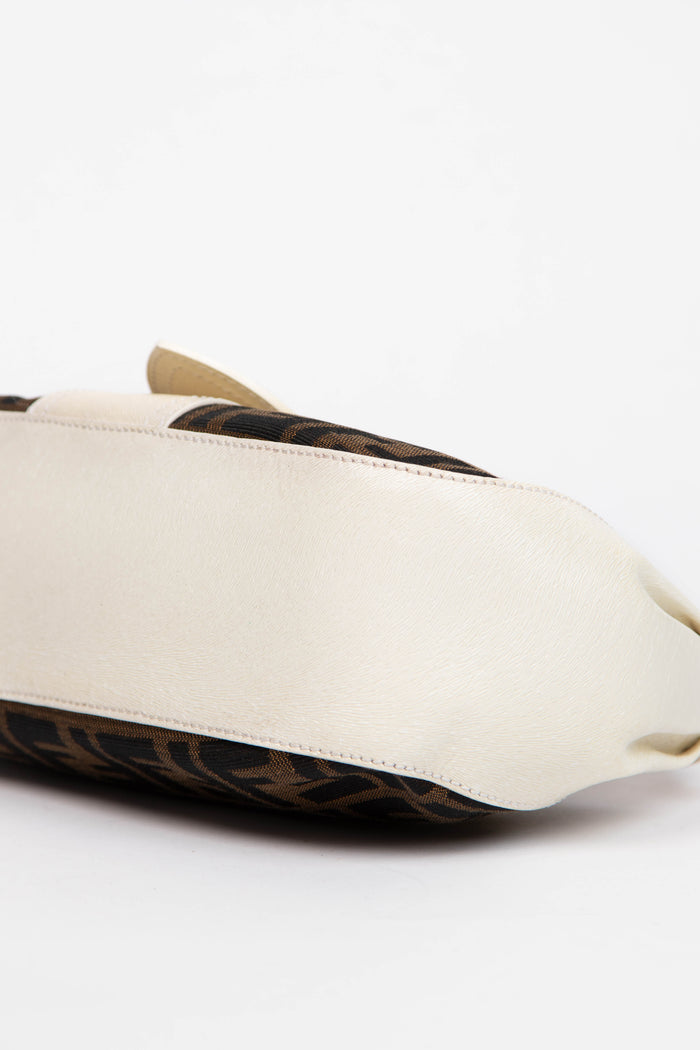 Fendi Zucca Monogram and Leather Baguette Shoulder Bag
