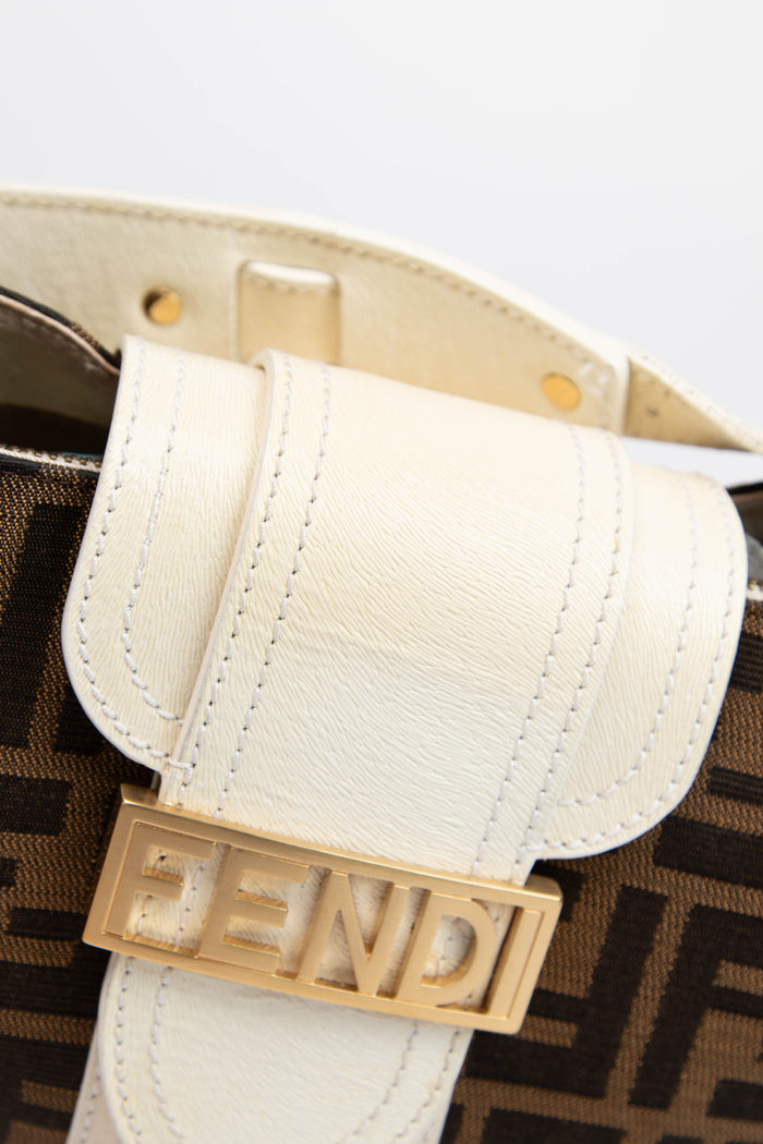 Fendi Zucca Monogram and Leather Baguette Shoulder Bag