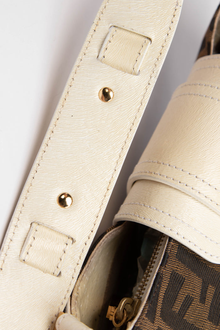 Fendi Zucca Monogram and Leather Baguette Shoulder Bag
