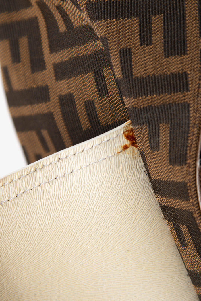 Fendi Zucca Monogram and Leather Baguette Shoulder Bag